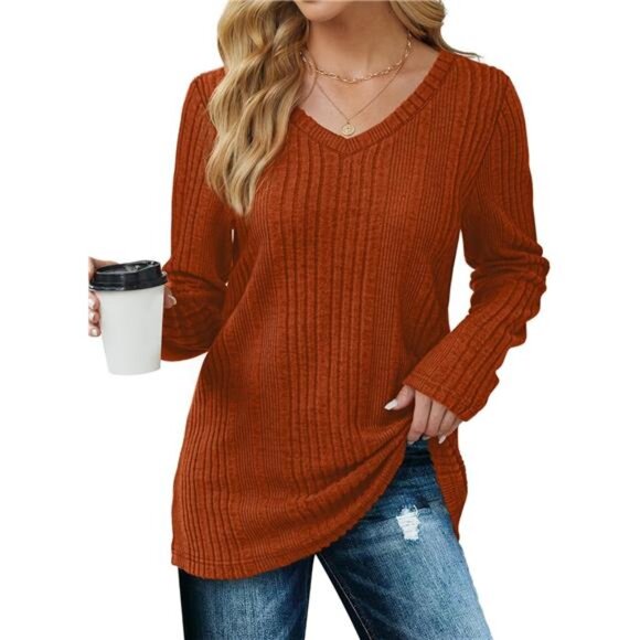 Women's Long Sleeve V-Neck Tops – Lightweight Fashion Tunic Sweaters - Picture 6 of 6